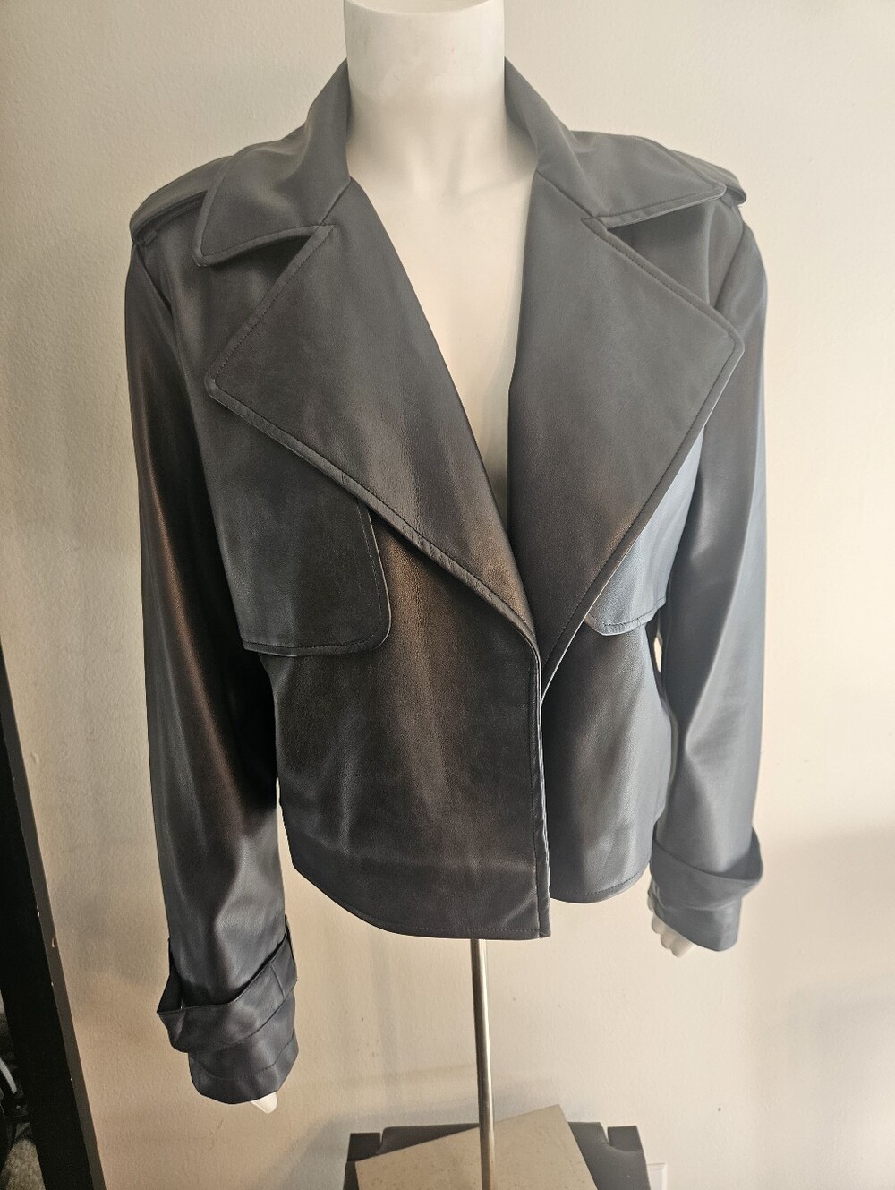 Women's Bagatelle Vegan Leather Jacket with Wide Lapel